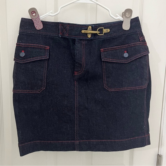 Ralph Lauren Jeans Co. dark denim mini skirt with buckle.  Size 10. - Picture 1 of 3